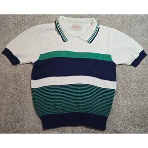 Knitmakers Vtg 100% Cotton Sweater USA Made Short Sleeve Striped Collar Women S